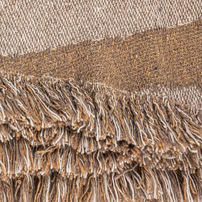 Woven Reclaimed Cotton Blend Throw with Wave Design and Fringe