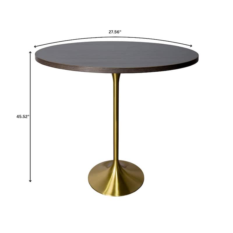 LeisureMod Verve 27" Round Dining Table with MDF Wood TableTop and Brushed Gold Base for Kitchen & Dining Room
