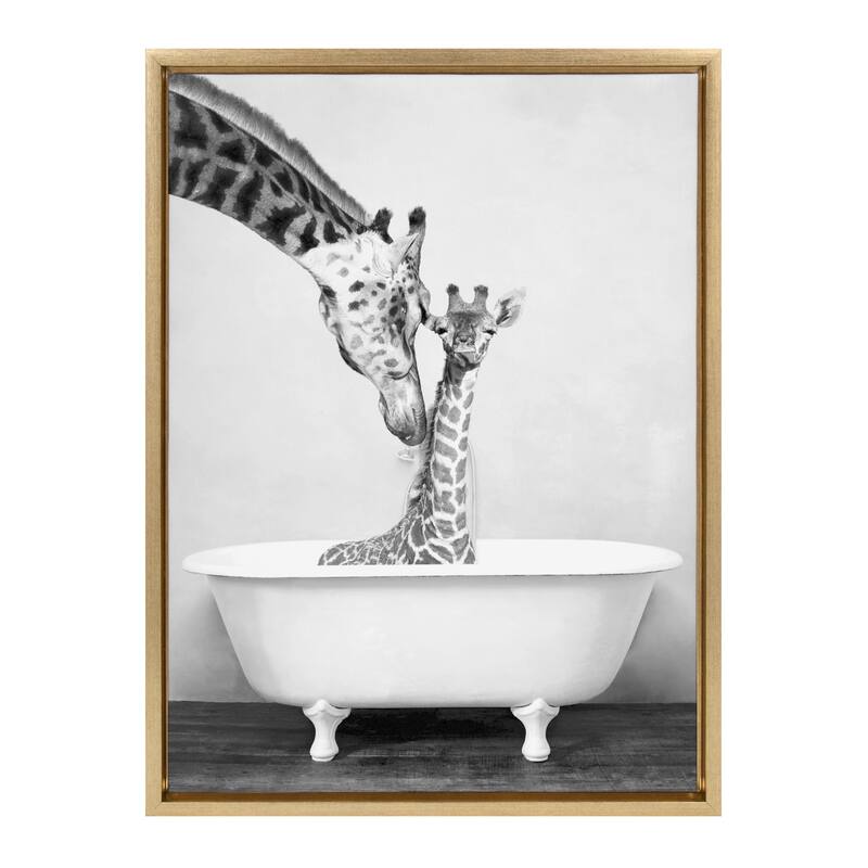 Kate and Laurel Sylvie Giraffe in Tub Framed Canvas by Amy Peterson