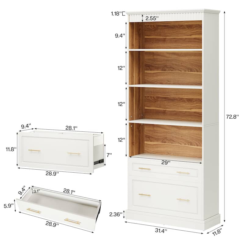 72.8" Tall File Cabinet Bookshelf with 2 Drawers