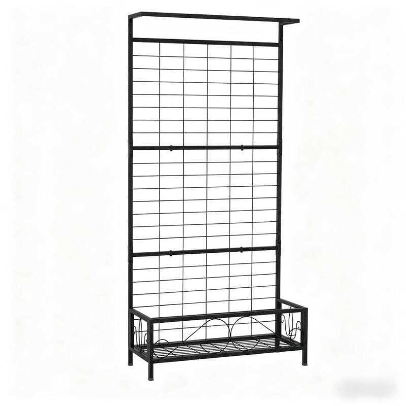 GDFStudio - Outdoor Marcellus Steel Tall Plant Stand with Trellis and Multi-Pot Holders - 74.2"H