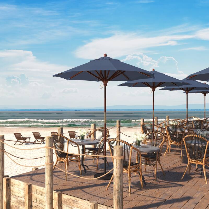 California Umbrella 7.5' Round Marenti Wood Frame Patio Umbrella with Pacifica Fabric, Base Not Included - Sapphire