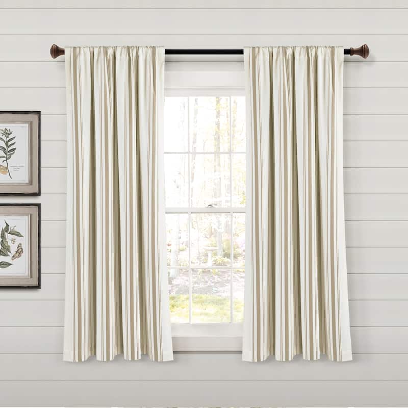 Lush Decor Farmhouse Stripe Yarn Dyed Cotton Window Curtain Panel Pair - 63" x 42" - Neutral