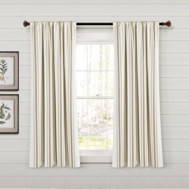 Lush Decor Farmhouse Stripe Yarn Dyed Cotton Window Curtain Panel Pair - 63" x 42" - Neutral
