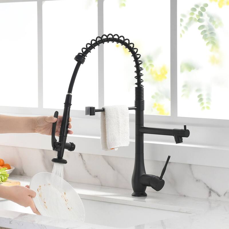 Pull Down Sprayer Single Handle Kitchen Sink Tap - Black and Silver