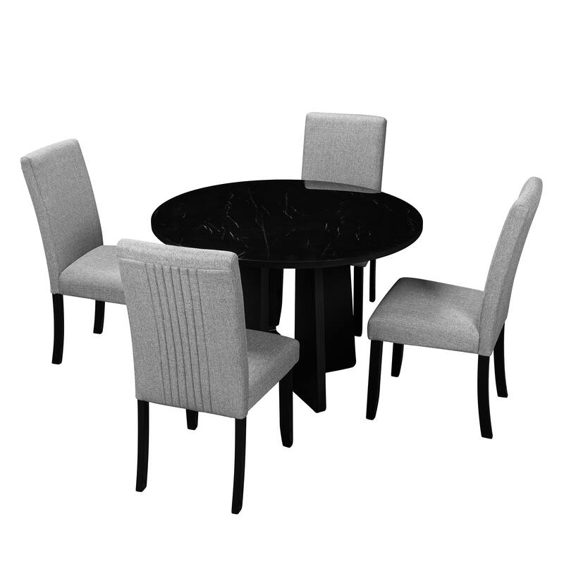 Modern 5-Piece Round Dining Set, 43-Inch Dining Table & 4 Upholstered Chairs, Farmhouse, Mid-Century Style for Dining Room