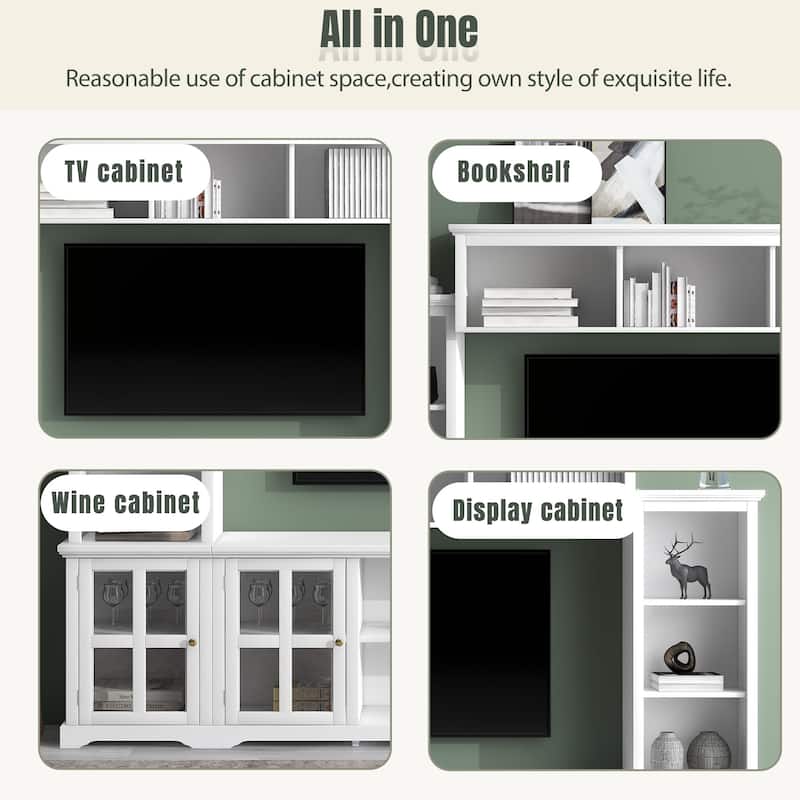 Roomfitters Minimalist Entertainment Wall Unit with Bridge, Modern TV Stand with Tempered Glass Door and Storage