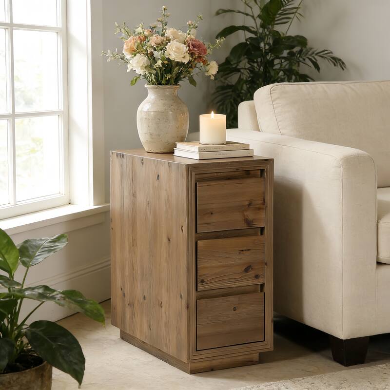 Solid Wood End Table with 3 Drawers, 23.62" H, No Assembly