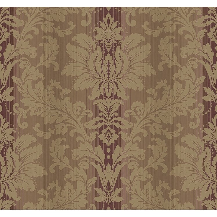 Seabrook Designs Bronte Damask Unpasted Wallpaper - 27 in. W x 27 ft. L - Metallic Mahogany & Wine