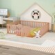 preview thumbnail 9 of 12, Queen Size Wood Floor Bed Frame with Fence and Door Montessori Floor Bed with Rails for Kids Boys & Girls