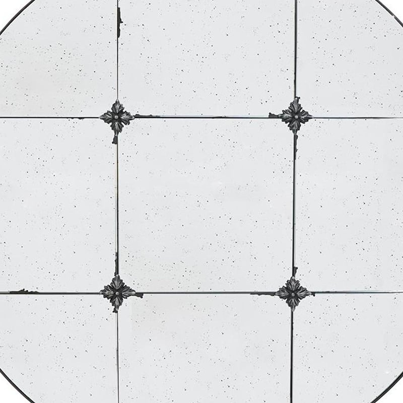 HomeRoots 36" Black Round Iron Framed Antiqued Glass Accent Mirror - 35.8' X '35.8' X '1.5