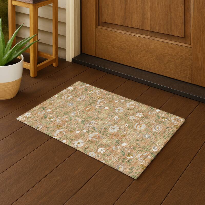 Machine Washable Indoor/ Outdoor Floral Garden Chantille Rug - Copper - 1'8" x 2'6"