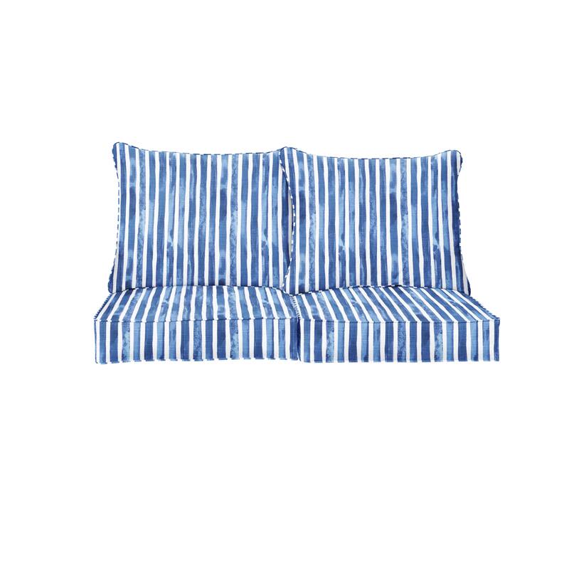 Sorra Home Blue and White Stripe Indoor/Outdoor Deep Seating Loveseat Pillow and Cushion Set