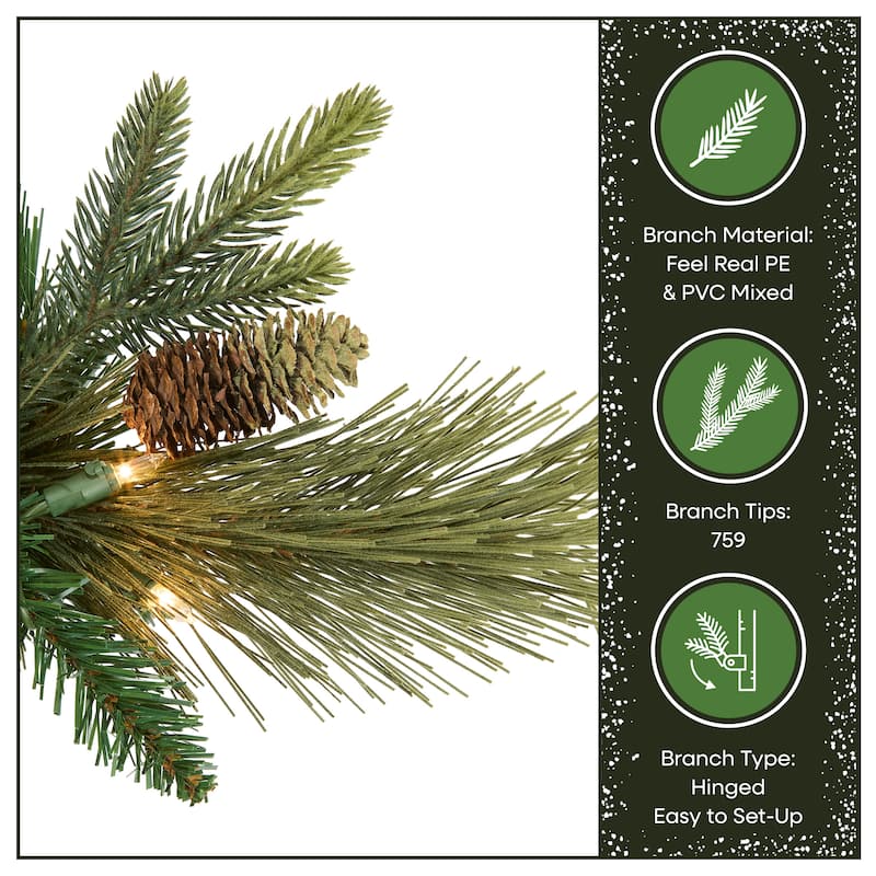 National Tree Company 7.5 ft. Carolina Pine Slim Tree with Clear Lights - 7.5 Foot
