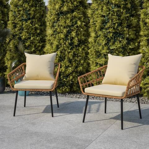All-Weather PE Rattan Wicker Patio Chairs with Cushions - 2 Pack