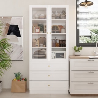 Curio Cabinet Display Storage Cabinet Bookcase Pantry Glass Door White