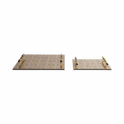 Glass Serving Trays with Modern Handles Stylish Accent (Set of 2) - 16" x 12" x 2"