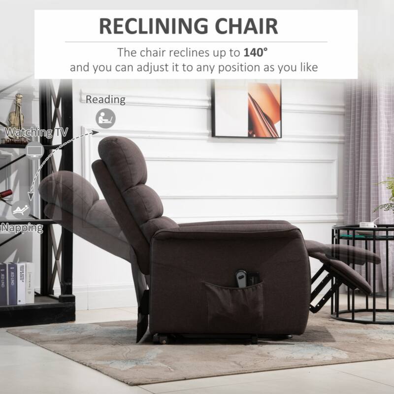 Electric Power Lift Recliner Chair for Elderly, Fabric Lift Chair with Remote Control, Side Pockets for Living Room, Brown