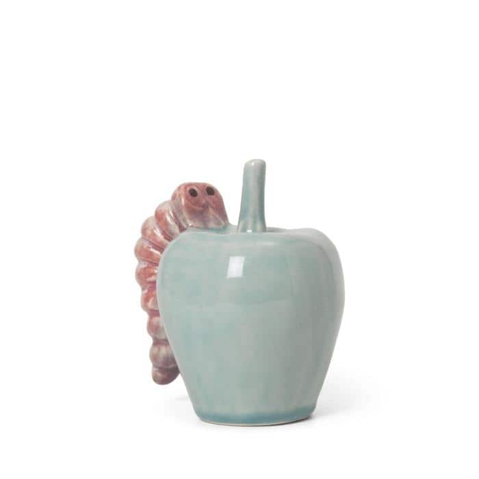 Kähler Poppery Apple With Larva, Mint/Pink - H: 3.9"