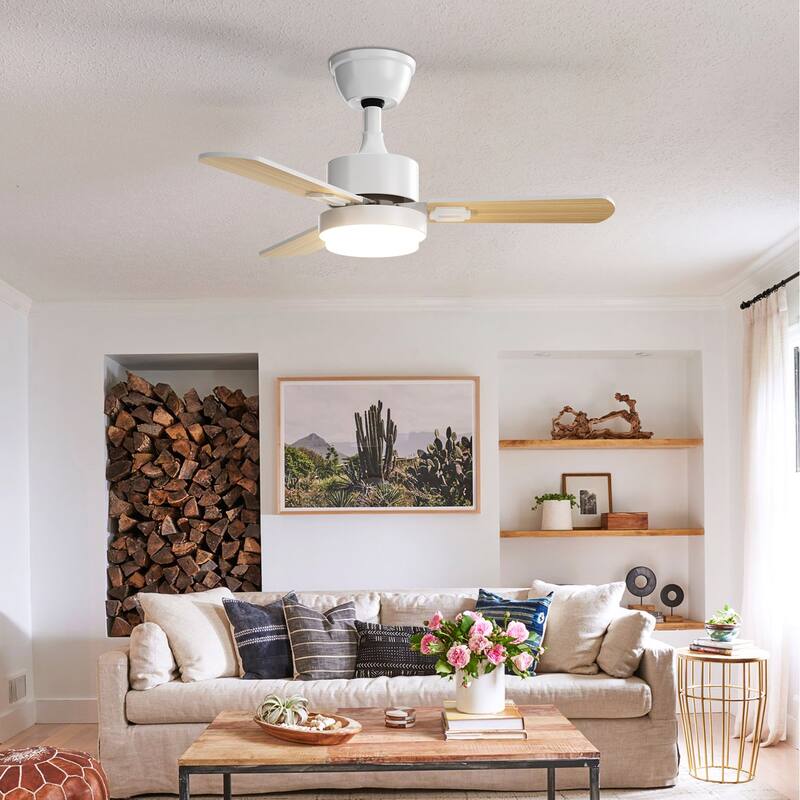 Modern Farmhouse Large Ceiling Fan with Integrated Light and Remote, Ceiling Fan with Timer and 6-speed Wind