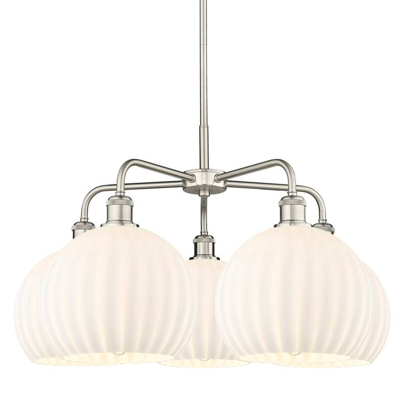 Innovations Lighting 516-5C-18-28-White Venetian-Indoor Chandelier - Satin Nickel / White Venetian