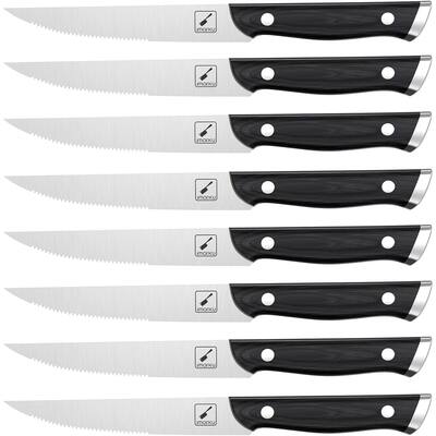 imarku Steak Knives Set of 8, Serrated with Pakkawood Ergonomic Handle, Japanese HC and Gift Box, Black