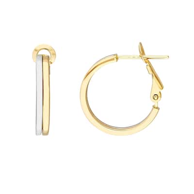 Curata 14k Two Tone Gold 18x4mm 2 Row Omega Back Earrings