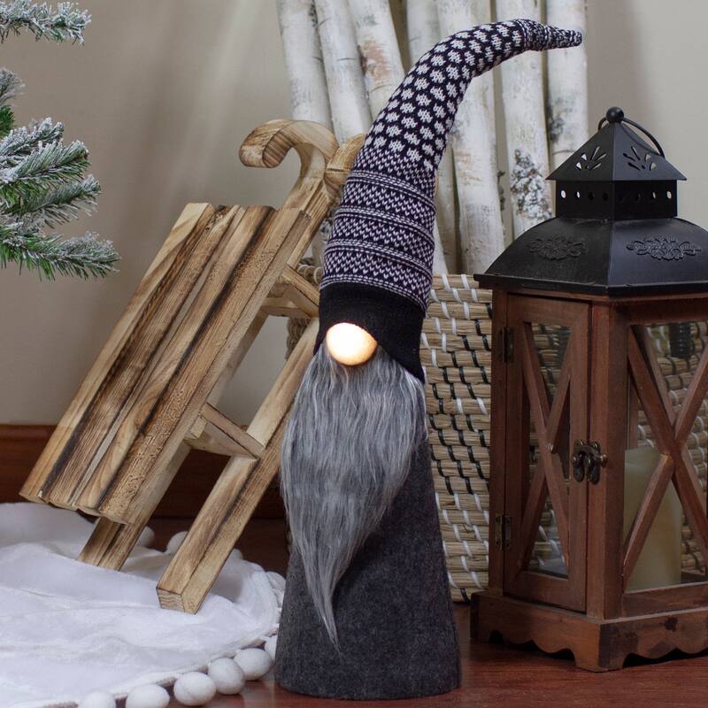 20" LED Lighted Black and White Gnome Christmas Figure
