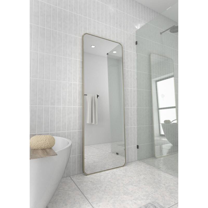 Glass Warehouse 67 in. H x 24 in. W Square Radius Leaner Dressing Stainless Steel Framed Mirror