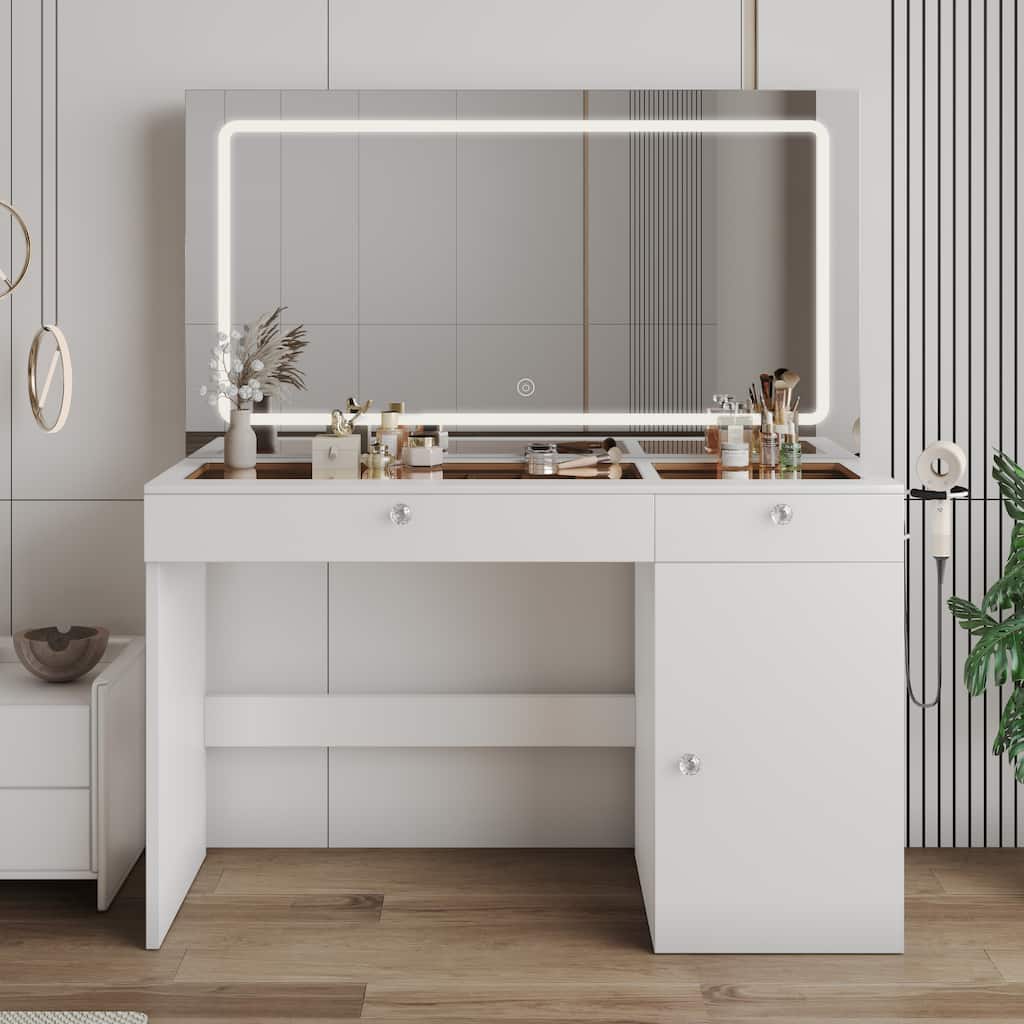 47" Makeup Vanity Desk with LED Mirror,2 Drawers and Power Outles