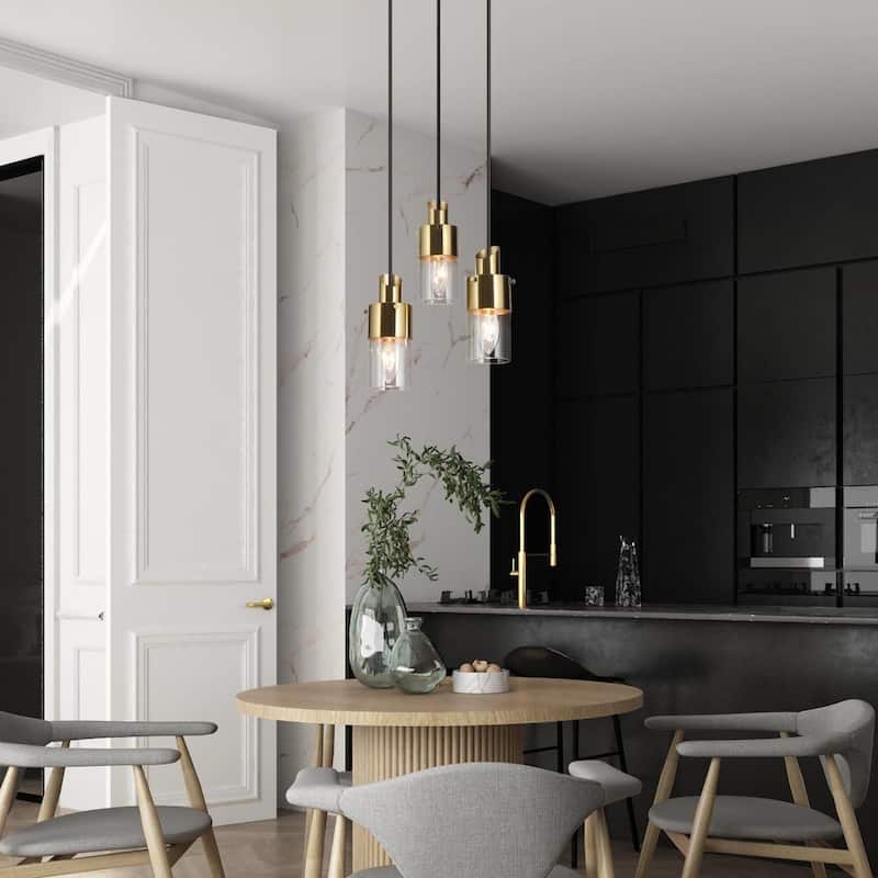 Hartwin Modern 3/5-Light Black Gold Chandelier Cylinder Glass Pendant Lights for Kitchen Island