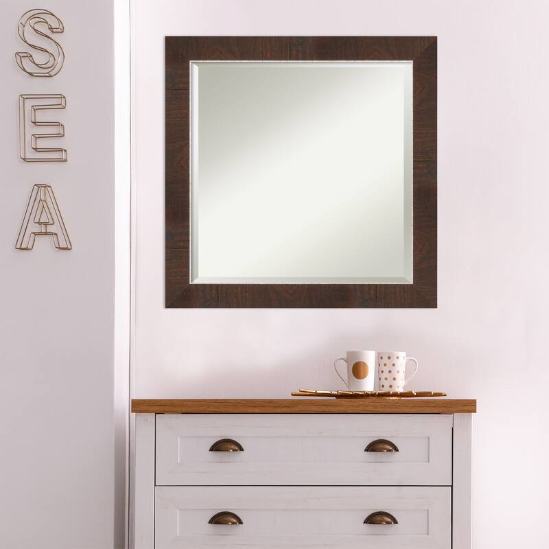 Beveled Bathroom Wall Mirror - Wildwood Brown Frame