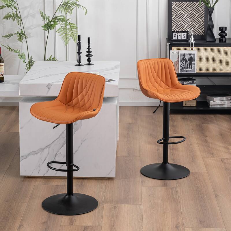 Adjustable Bar Stools Set of 2, Faux Leather Swivel Bar Chairs