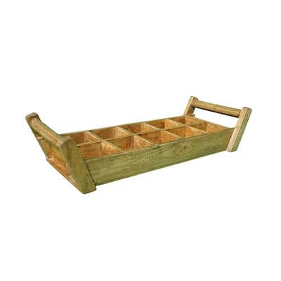 10 Plant Pot Wooden Tray with Handles - A - Natural