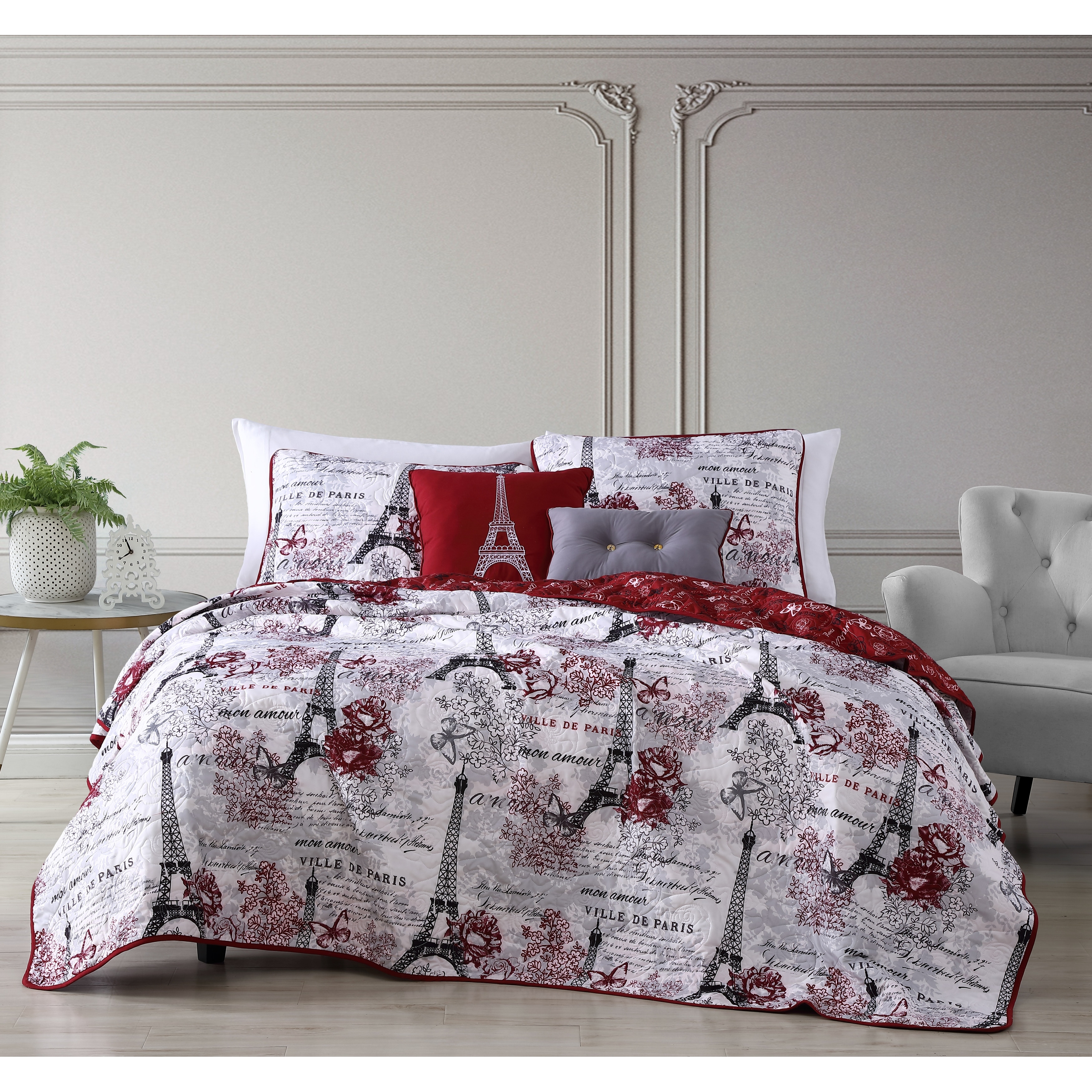 Amour 4 5 Pc Reversible Quilt Set With Decorative Pillows On Sale Overstock 16279586