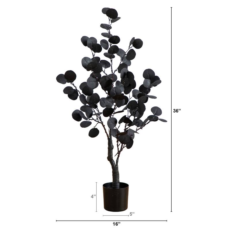 3-ft Pre-Lit Artificial Halloween Black Eucalyptus Tree