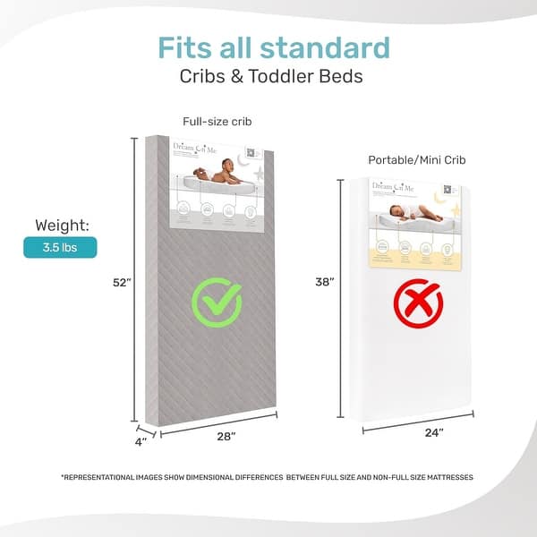 dimension image slide 1 of 2, Dream On Me Asheville 4 Inch Firm Fiber Crib And Toddler Mattress