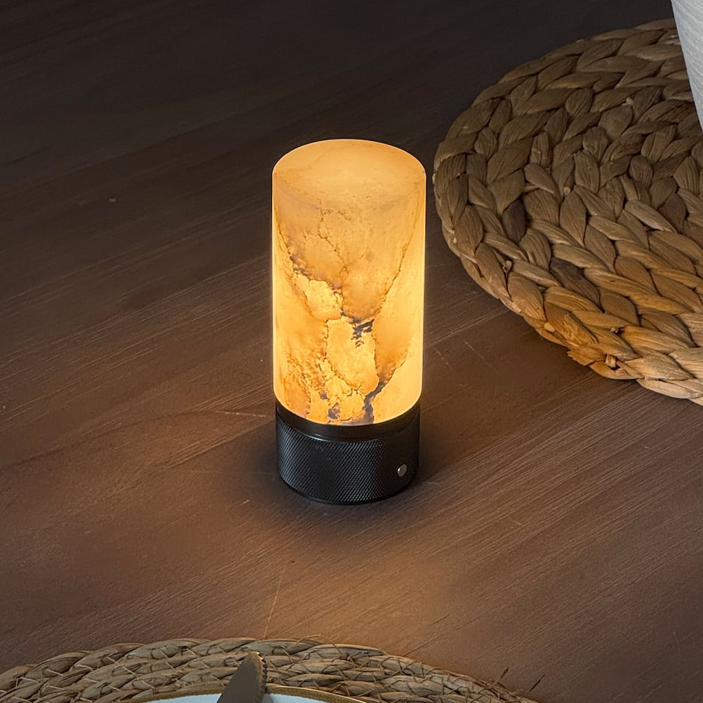 Modern Natural Spanish Alabaster Rechargeable Table Lamp with Dimmable LED Unique/Statement Cordless Stone Bedside Lamp
