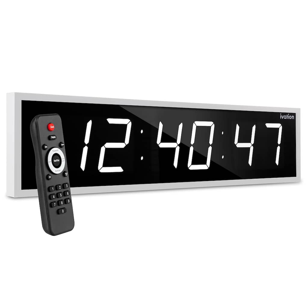 Ivation Large Digital Clock, Led Wall Clock with Stopwatch, Alarms, Timer & Remote, White