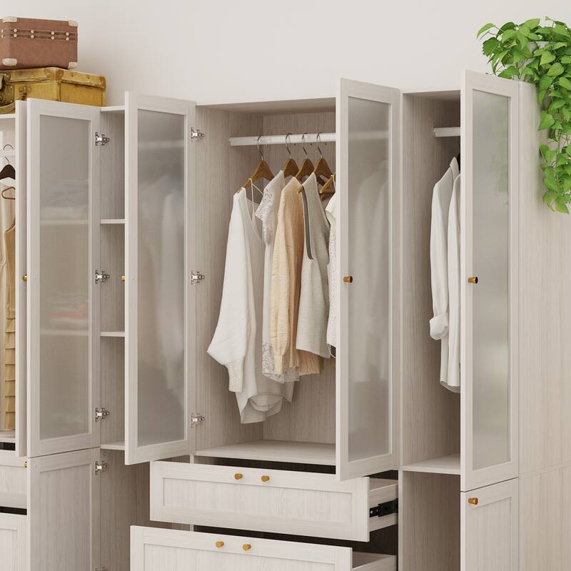 Large Glass Combination Cabinet: Contemporary Storage Closet Armoires