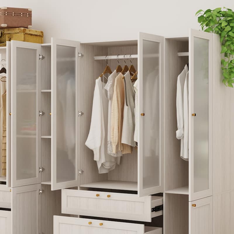 Modular Modern Glass Door Wardrobe:Storage Closet Solution Armoire