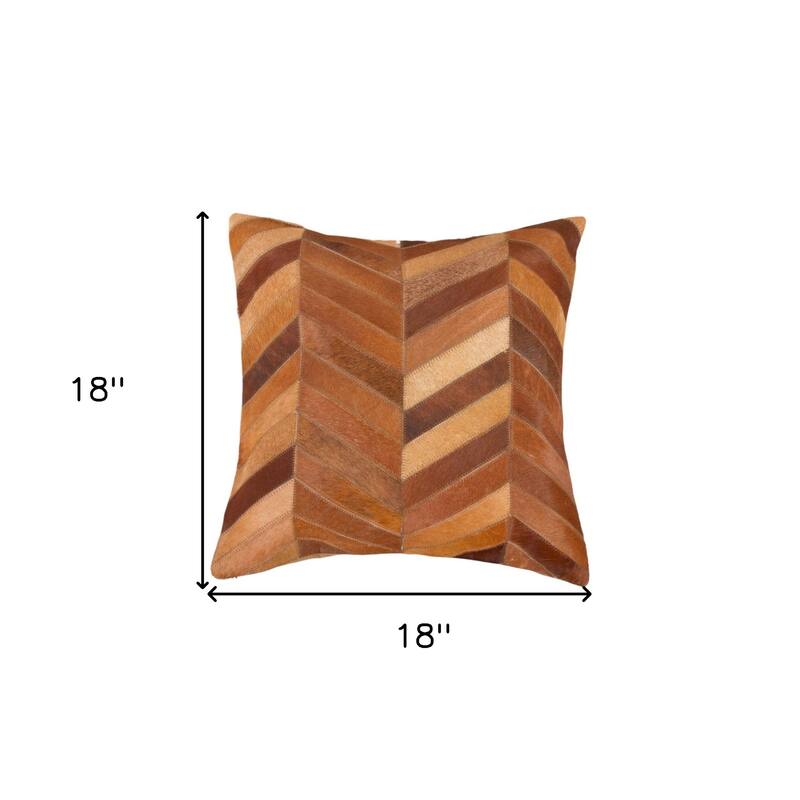Set of Two 18" Tan Chevron Cowhide Throw Pillows