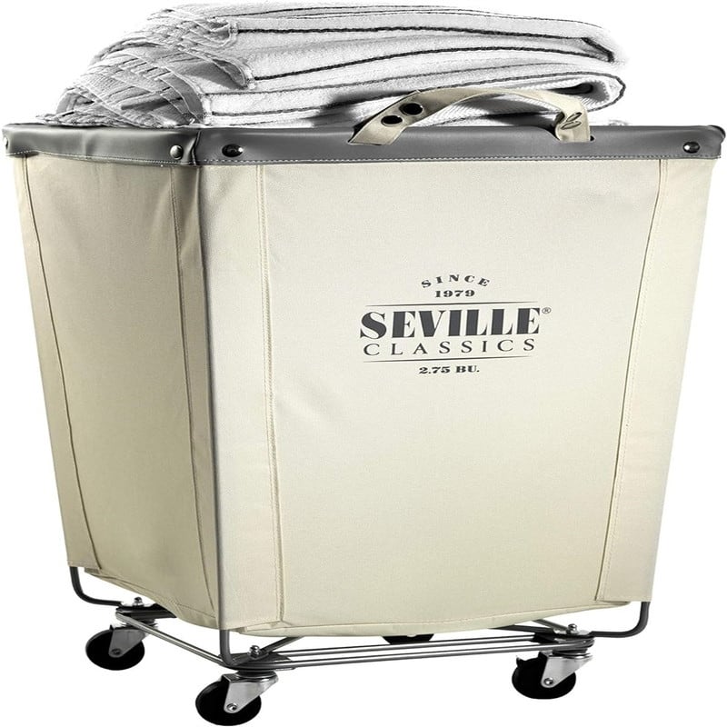 Large Commercial Heavy Duty Rolling Steel Frame Laundry Hamper Canvas - 18.1"L x 18.1"W x 27"H