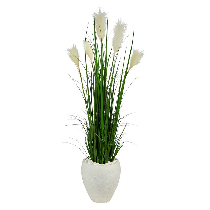 Artificial Grass Plant in Planter - 12 Inch Decorative Greenery for Home Office Decor - Green - 54