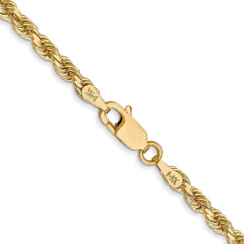 Curata 14k Yellow Gold Solid 3mm Diamond Cut Rope Chain Anklet 9 Inch