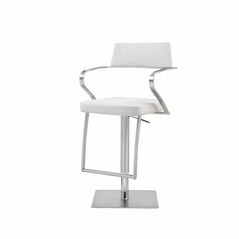 21" Modern Stainless Steel Base Bar Stool with Faux Leather Bucket Seat and Adjustable Lever Lift - 21"L x 20"W x 36-46"H