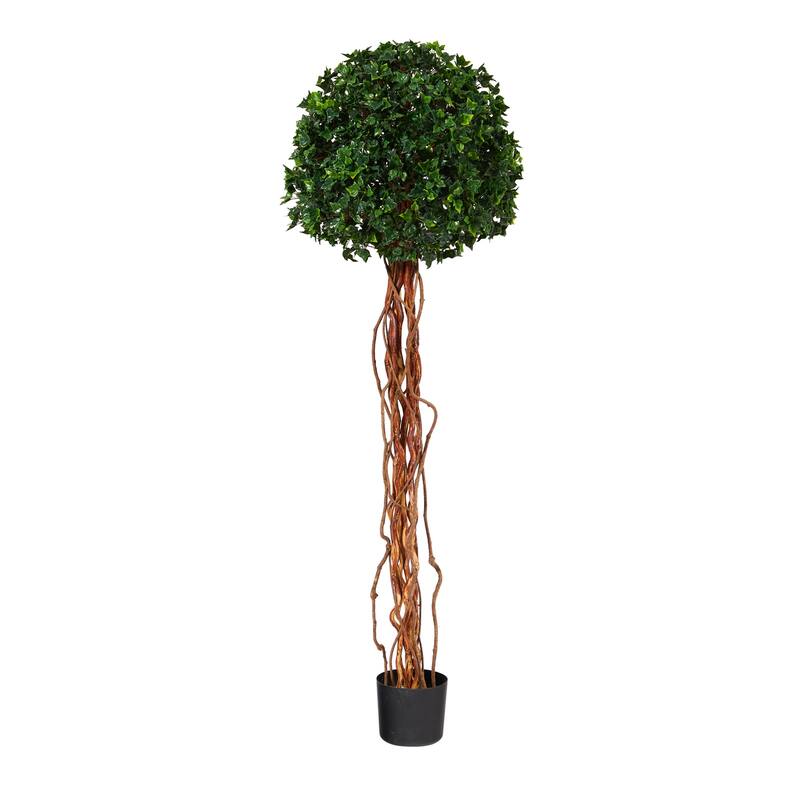 Artificial Topiary Tree - 5.5Ft Single Ball Tree - Indoor Outdoor Decor - English Style - Garden Accent - Green - 51-60 Inches