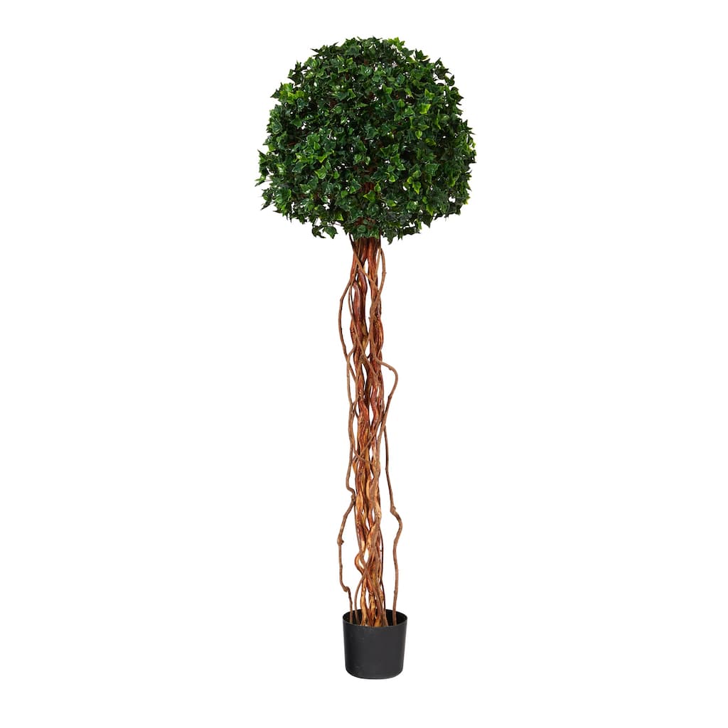 Artificial Topiary Tree - 5.5Ft Single Ball Tree - Indoor Outdoor Decor - English Style - Garden Accent - Green - 51-60 Inches