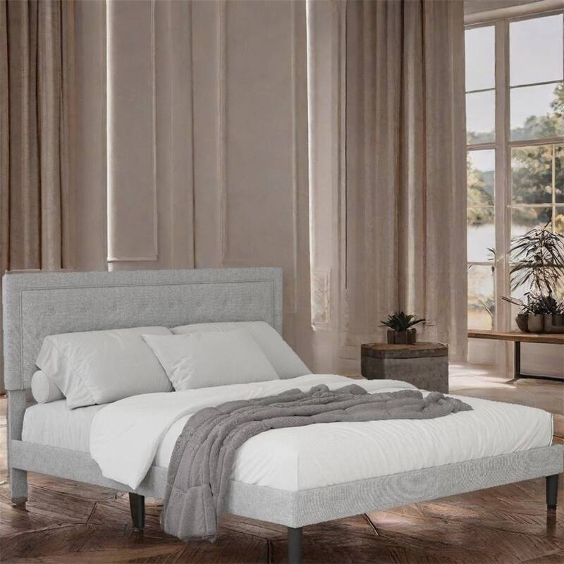 Light Grey Bed Frame with Adjustable Border Headboard Bed Bath
