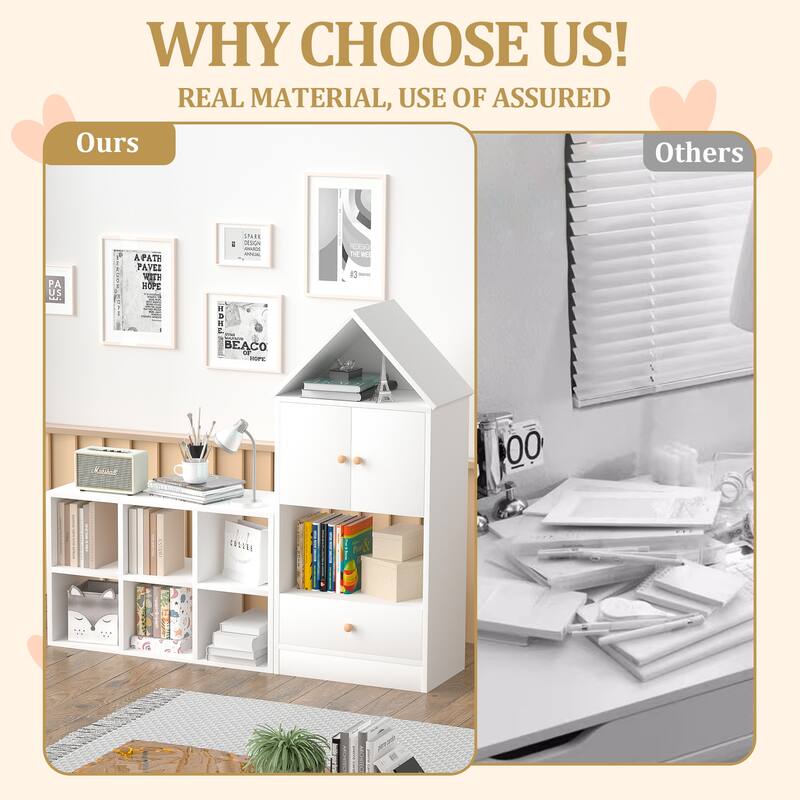 Versatile Children's Bookshelf with House-Shaped Design, Multi-Functional Storage for Books and Toys